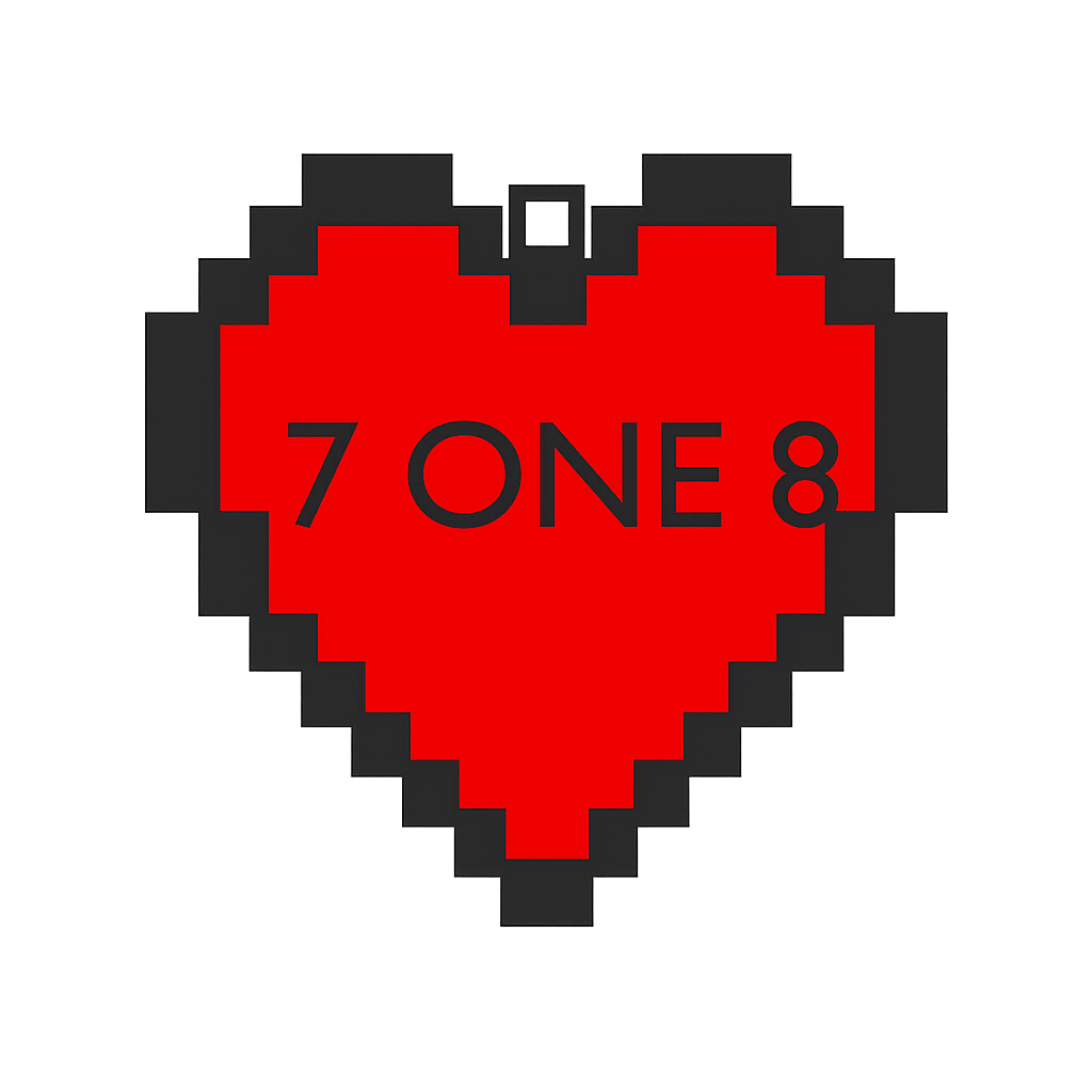 7ONE8 Pixel Heart Custom Name Keychain